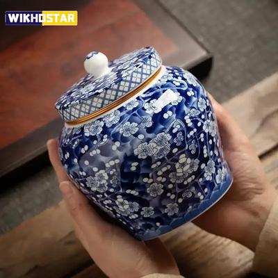 Lattina da Tè in Porcellana Bianca e Blu Scatola Organizer da Tè in Ceramica Barattoli Contenitori Decorazione da Scrivania Barattolo da Tè Contenitore per Caffè Porta Tè