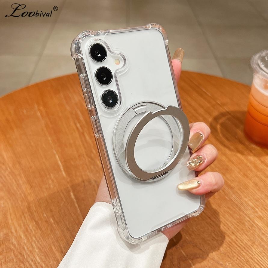 Bracket Transparent Holder Case for Samsung Galaxy S26 S25 Ultra S24 S22 Plus S23 FE A56 A55 A16 A17 Magnetic Stand Cover