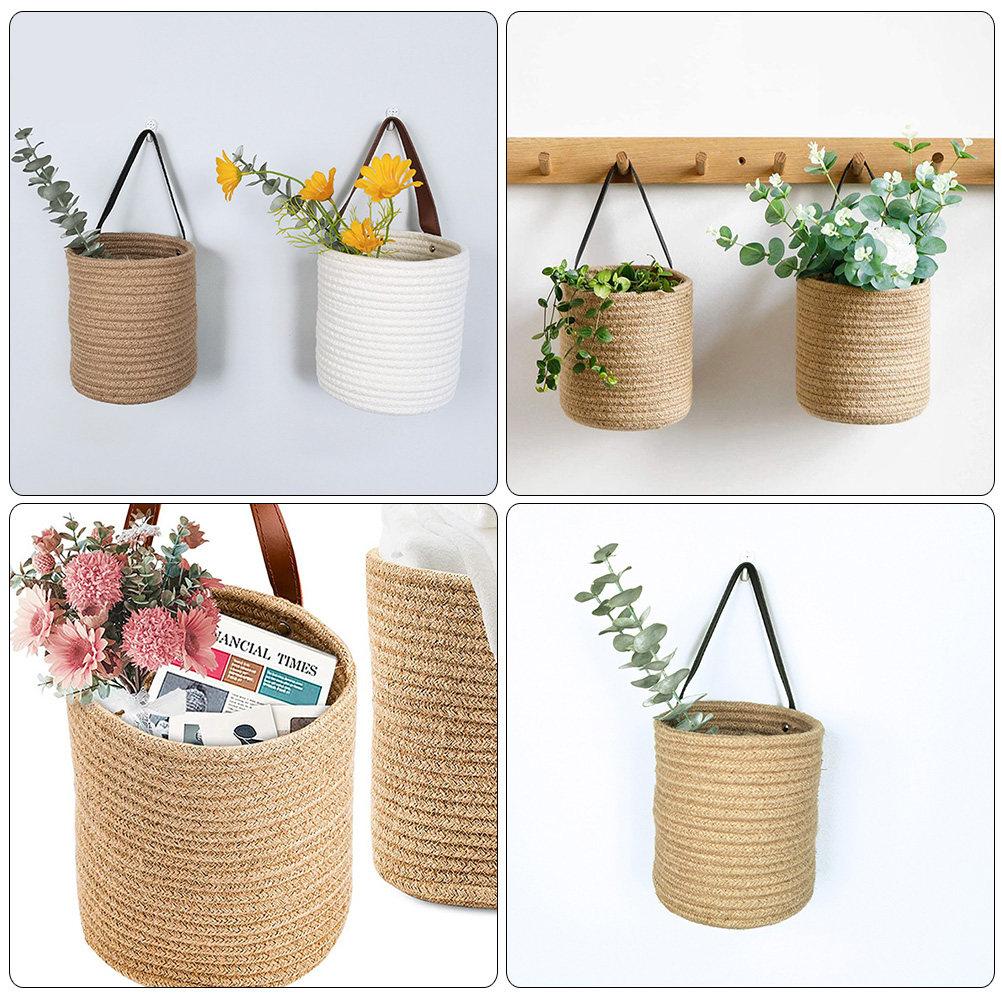 Cotton Rope Hanging Basket for Wall Storage Small Space Saver Organizer Ideal for Flowers Fruits Vegetables in Kitchen Bedroom