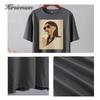 Hirsionsan Aesthetic Characters T Shirts for Women Summer Oversized 100% Cotton Basic Tees Female Trendy Loose Short Sleeve Tops