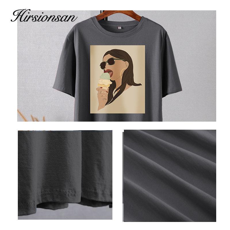 Hirsionsan Aesthetic Characters T Shirts for Women Summer Oversized 100% Cotton Basic Tees Female Trendy Loose Short Sleeve Tops
