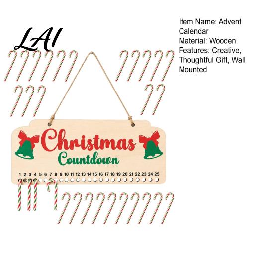 Reusable Wooden Countdown Calendar Christmas Advent Calendar Hanging Board with Candy Party Supplies Dates Festive Wall Decoration for Home Holiday