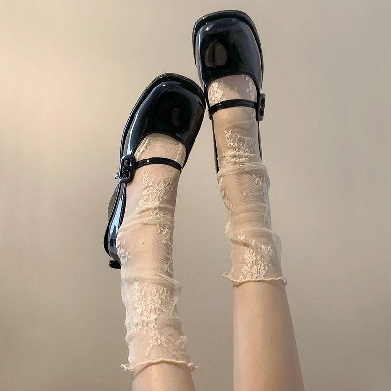 Summer Women's Simple Fashion Solid Floral Pattern Lace Socks Thin Hollow Retro Stack Cute Y2K Sweet Lolita Socks