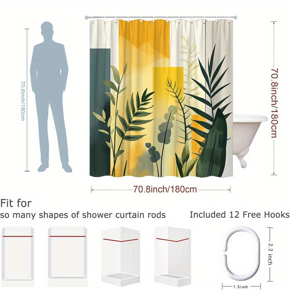 Plant Art Shower Curtain 1 Piece-Green Leaf Geometric Block, Modern Natural Design, Contemporary Bathroom Decoration