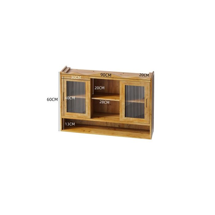 Armoire Coulissante À Double Porte De Style Vintage, 90 Cm, Espace De Rangement À Trois Niveaux, Finition Naturelle