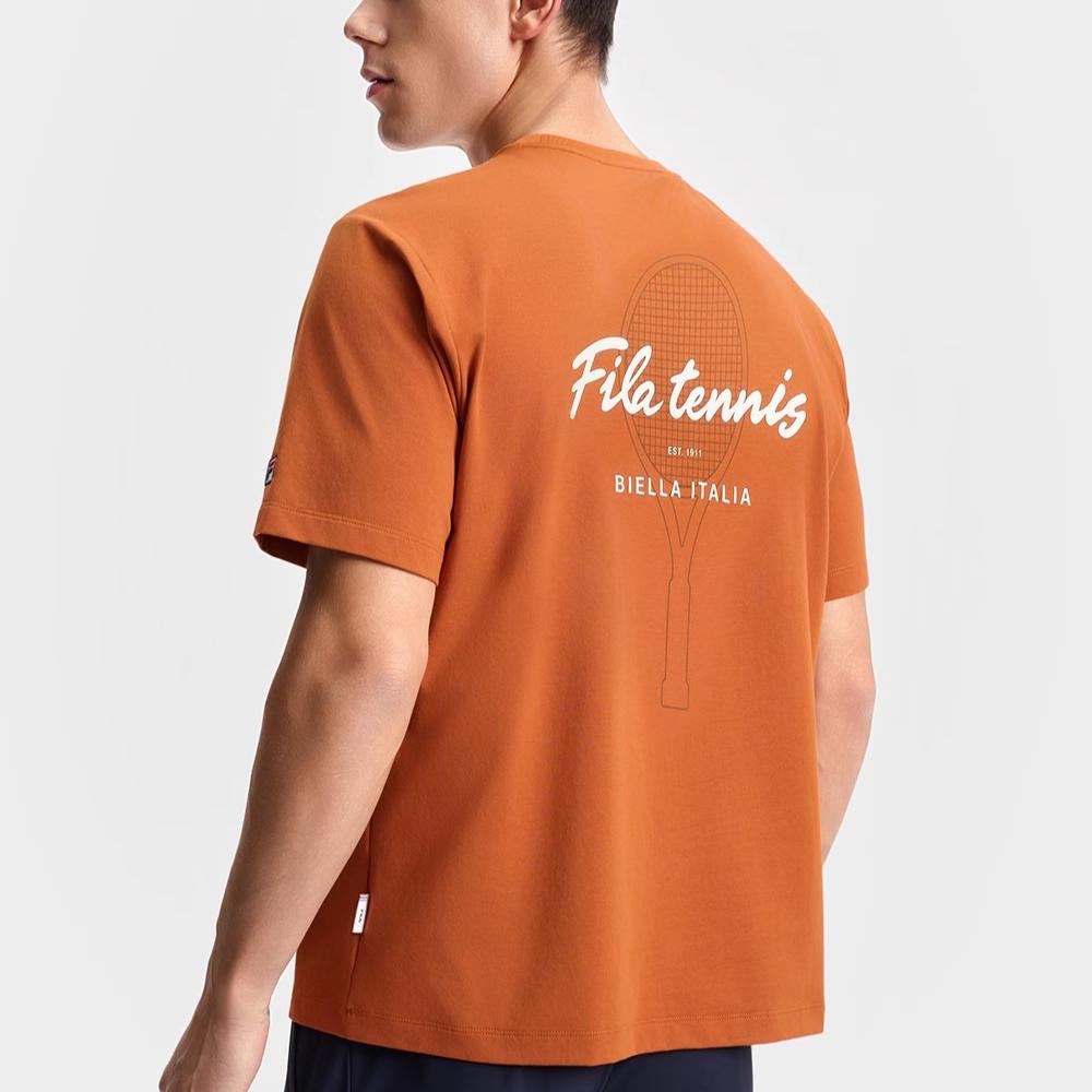 FILA Tennis Series Casual Classic Letter Print Short Sleeve Regular T-Shirt Women Tops Pineapple-Brown A11M523119F-OR