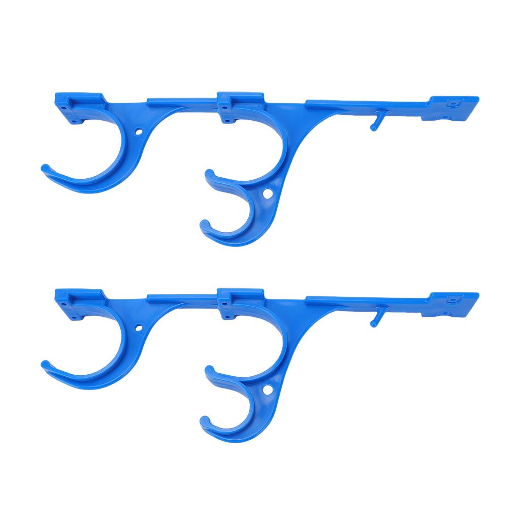 2PCS Pool Fence Hooks, Plastic Double Hook Design for Telescopic Poles Hose Brushes Brooms, with Screws for Pool Equipment Organization Outdoor Storag
