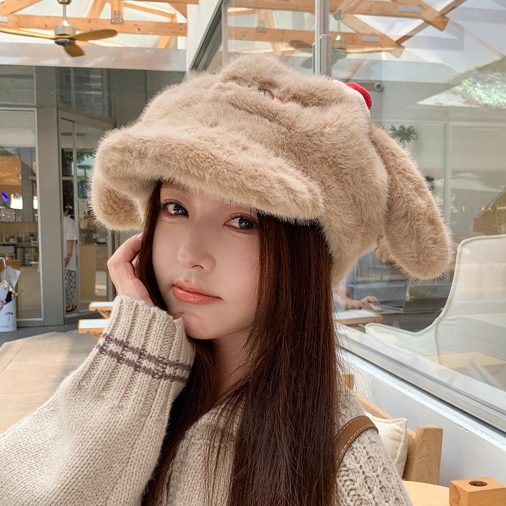 Cute Lop-eared Rabbit Versatile Plush Hat Thickened Warm Big Head Circumference Peaked Hat Autumn and Winter Sweet Fashion Hat Women's