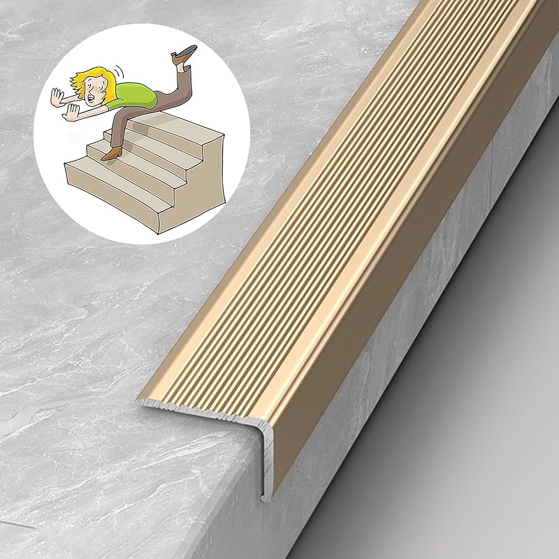 Stair Nosing Indoor Non Slip Stair Nosing, Aluminum Stair Edge Protector with Grooves, Outdoor Staircase Edging for Wooden Steps/Concrete/Carpet