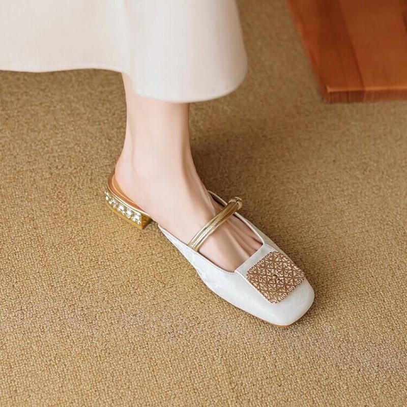 Fashion Crystal Luxury Square Toe Slippers Women Sandals High Heels Mules Shoes Summer Designer 2025 Brand Sexy Chunky Pumps Flip Flops