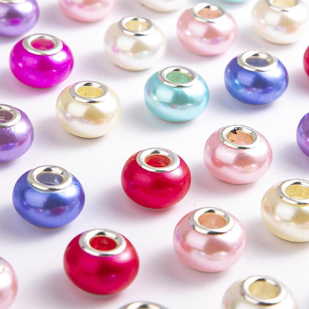 Decoendiy 100Pcs European and Resin Beads, Faux Pearl, Loose Spacer - DIY Bracelets, Necklaces Crafts Supplies (White)