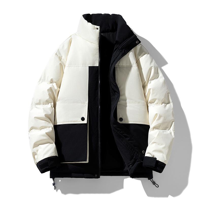 Stand up collar down jacket 2025 winter new thickened warm and cold-resistant contrast splicing work jacket warm trend cotton jacket