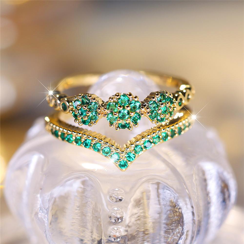 Charm Female Green Purple Blue Zircon Stone Open Adjustable Ring Vintage Gold Color Wedding Jewelry For Women