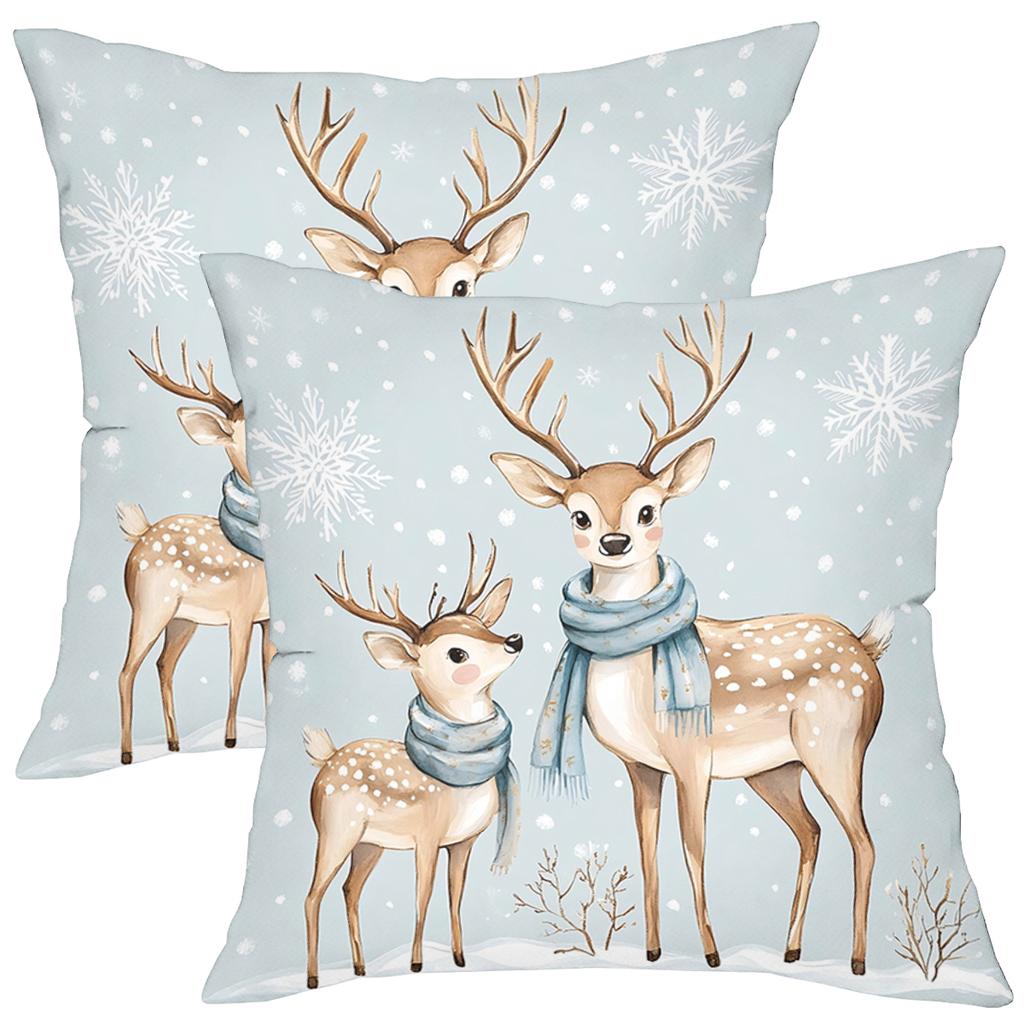 1 Pieces Cute Deer with Snowflakes Printed Pillow Covers Polyester pillowcase, sofa decorative cushion cov Headboard Pillow