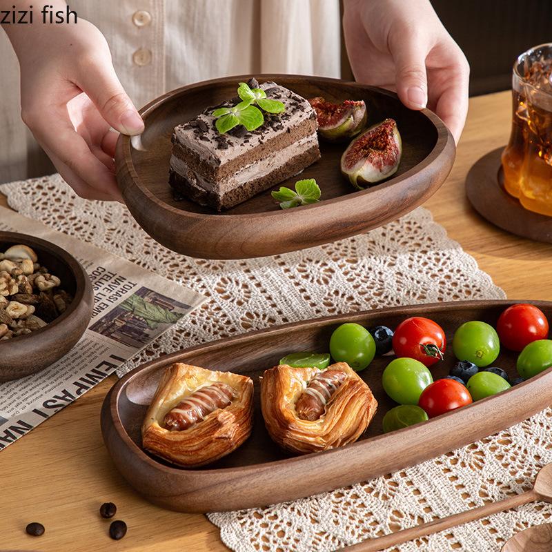 Solid Wood Storage Tray Irregular Fruit Plate Snack Plate Jewelry Tray Nut Platter Cup Saucer Dessert Plates Bowl Candy Dish
