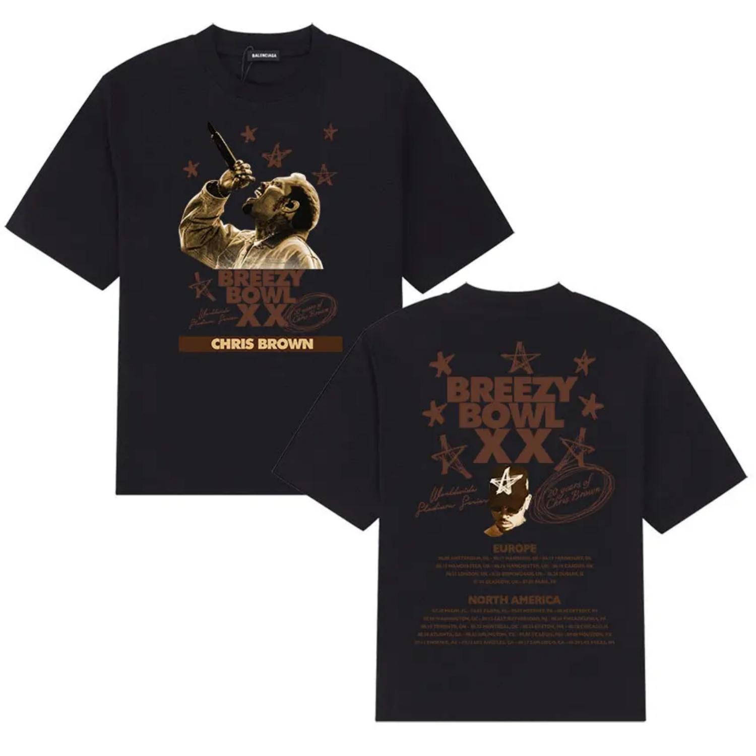 

Rapper Chris Brown Breezy Bowl XX Tour 2026 Album Tees Men Women Hip Hop Fashion Short Sleeve T-shirt Tops Cotton T Shirts S чёрный