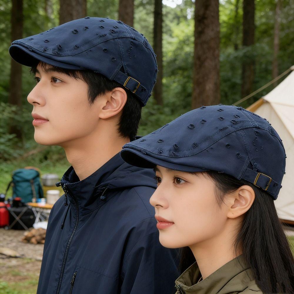 Fashion Hole Sketching Beret Hat Cotton Soft Newsboy Hat Adjustable Leisure Visor Cap Hip Hop