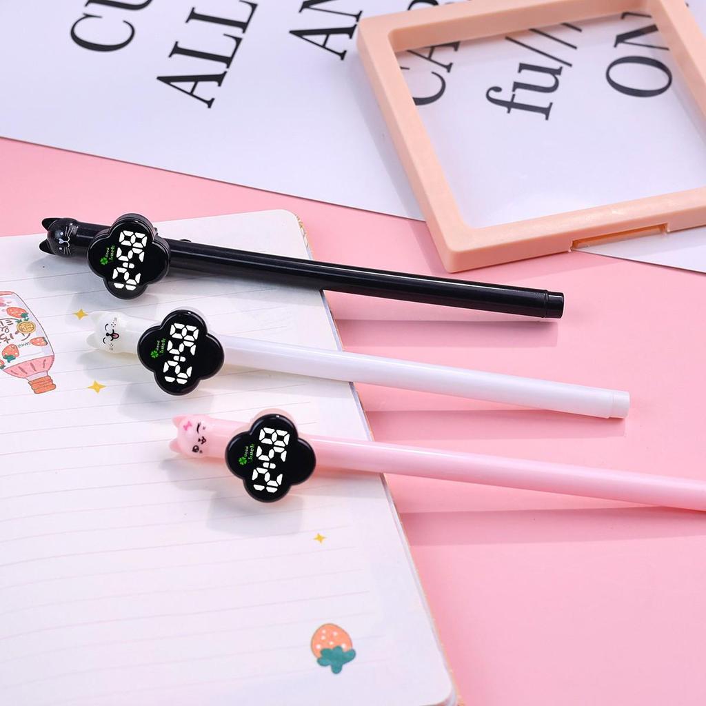 Four-Leaf Clover Stationery: Back-to-School Clock Pen Holder with Watch and Black Ballpoint Pen