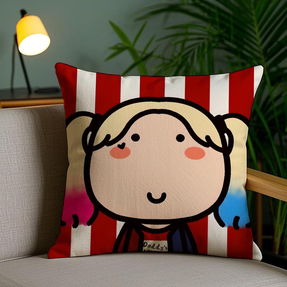 Cute Cartoon Couple Cushion Cover Soft Short Plush Double-Sided Printing Home Decor Machine Washable Pillow Case Gift
