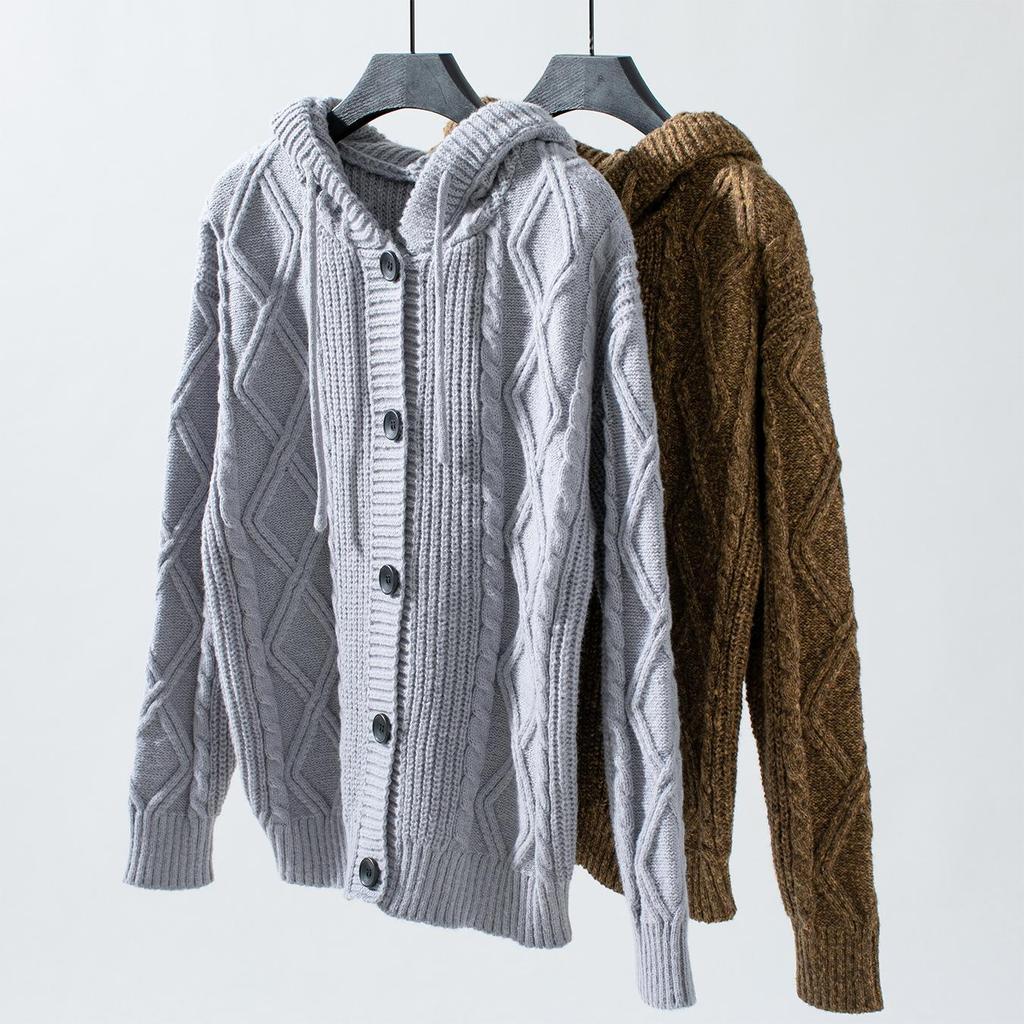 Maglione a maniche lunghe allentato vintage autunno inverno tinta unita cardigan in maglia con scollo a V
