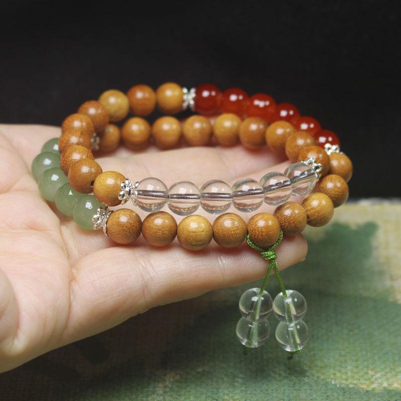 Sandalwood 8mm Double Wrap Bracelet Chinese Style Colorful Beads Fashion Jewelry Gift