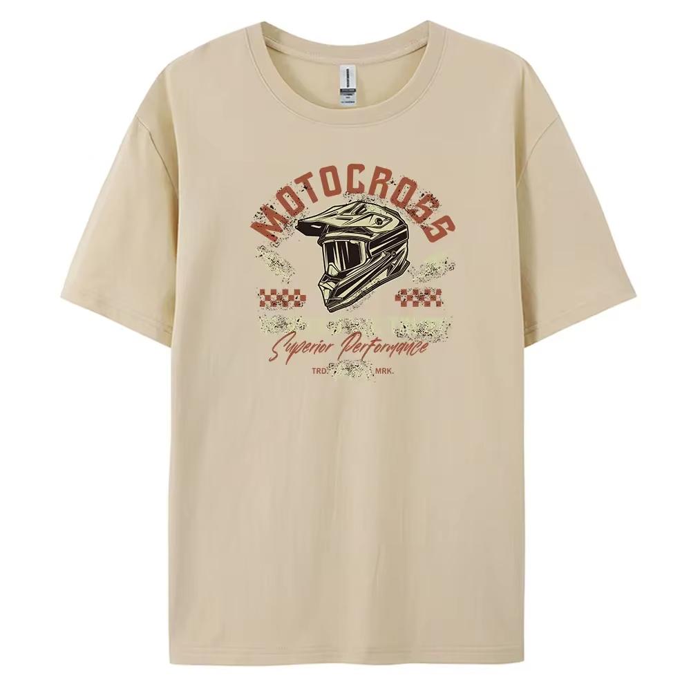 Motocross Men's Casual Short-sleeved T-shirt with 100% Cotton Fashion Print Tees Oversize