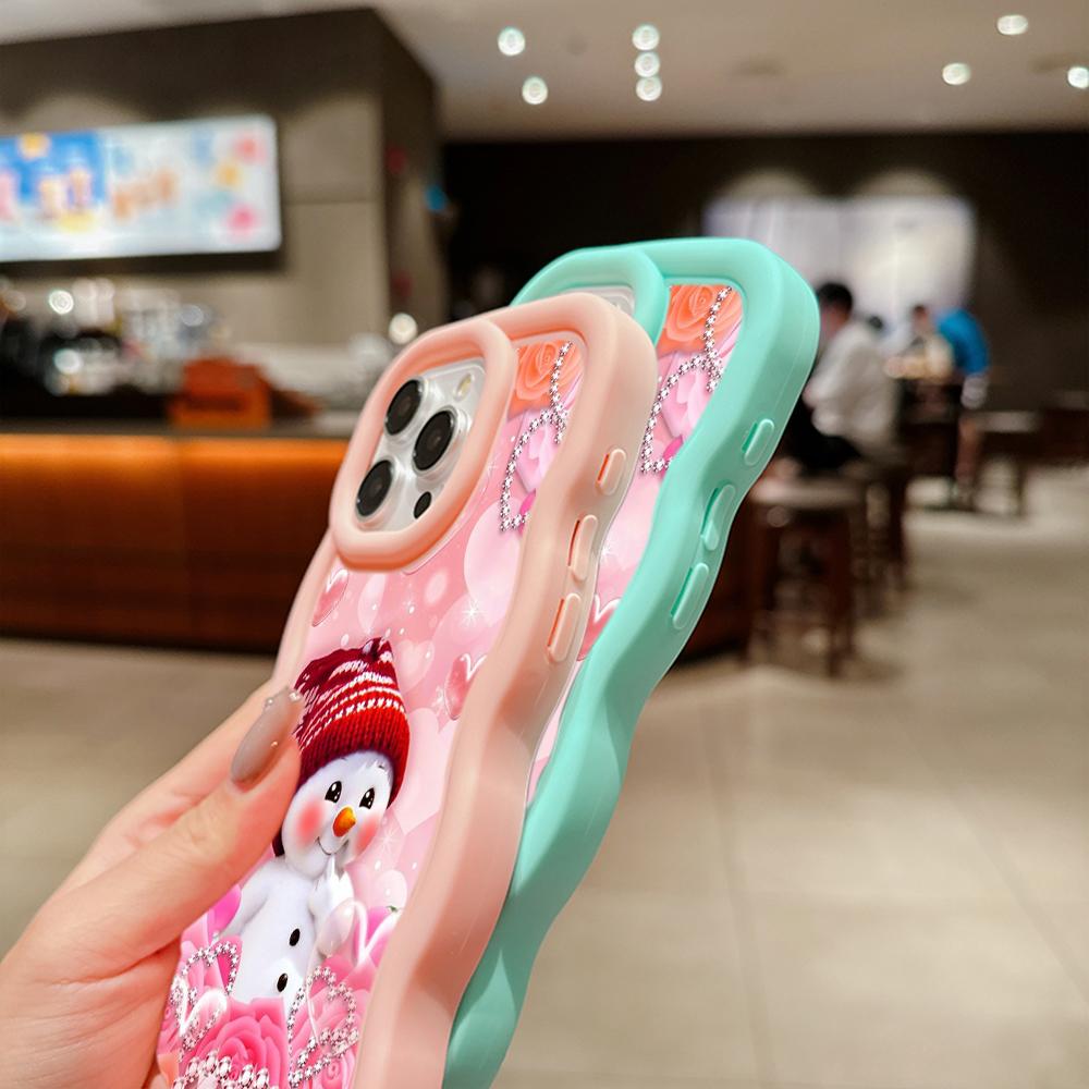 Macaron Big Wave Soft Phone Case für iPhone 11 12 13 14 15 Samsung A14 A24 A53 A54 A55 Xiaomi Redmi Note 13 12C Cover A3 Frohe Weihnachten Bär Hirsch Kunst