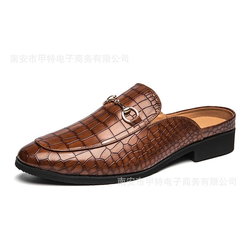 Tide half slippers men's heelless lazy pointed leather shoes summer new baotou half