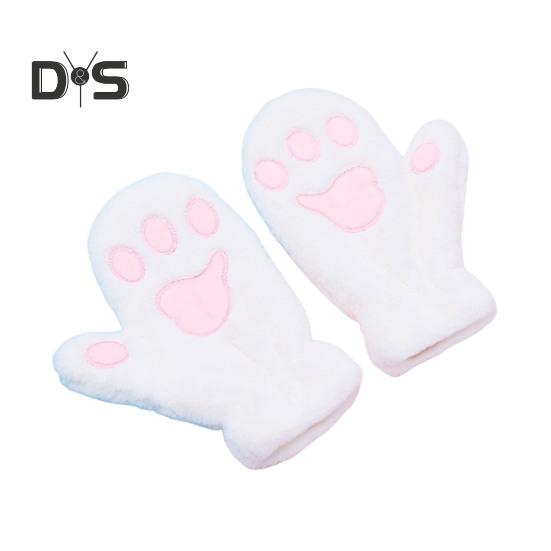 1 Pair Women Winter Mittens Cartoon Cat Paw Shape Thick Plush Anti-slip Heat Retention Outdoor Skiing Cycling Gloves