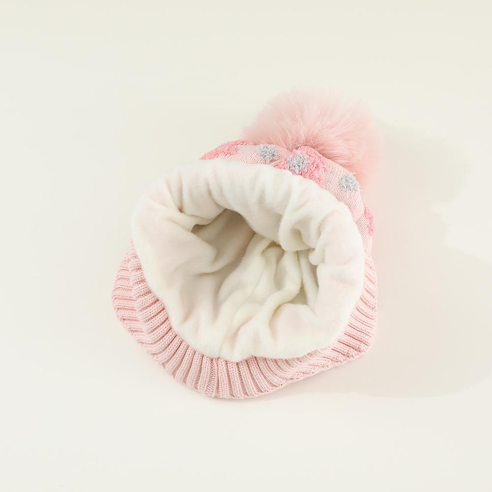 Amazon Plush Flower Children's Hat Winter Boys and Girls Knitted Hat Ear Protector Warm Wool Hat Plush Pullover Hat