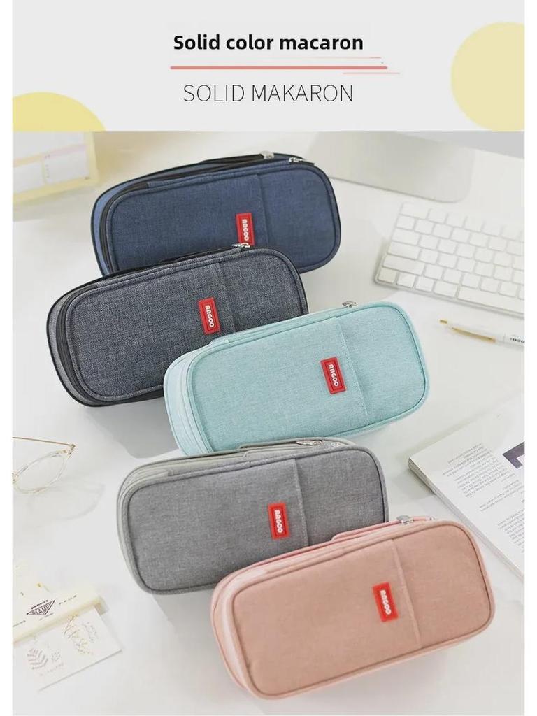 Double-Layer Macaron Composite Cloth Pencil Case with Large Capacity - Japanese & Korean Style, Multifunctional for Students