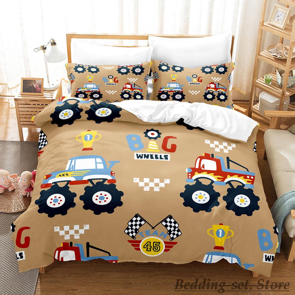 Colour Cartoon Monster Trucks DS Bedding Set Single Twin Full Queen King Size Bed Set Adult Kid Bedroom Duvetcover Sets Anime