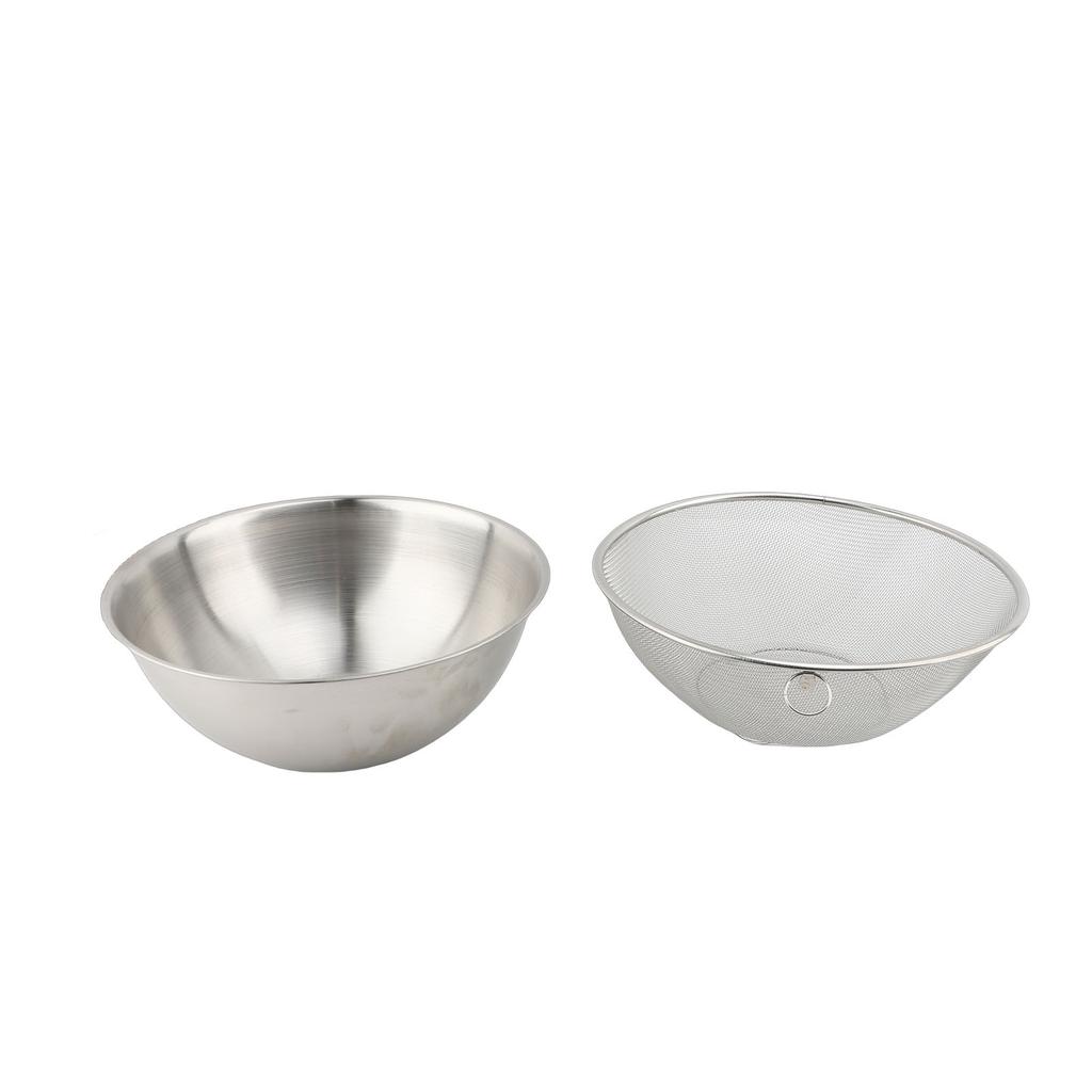 Stainless Steel Mixing Bowl and Legged Colander Set Multipurpose Kitchen Basket with Fine Mesh Colander