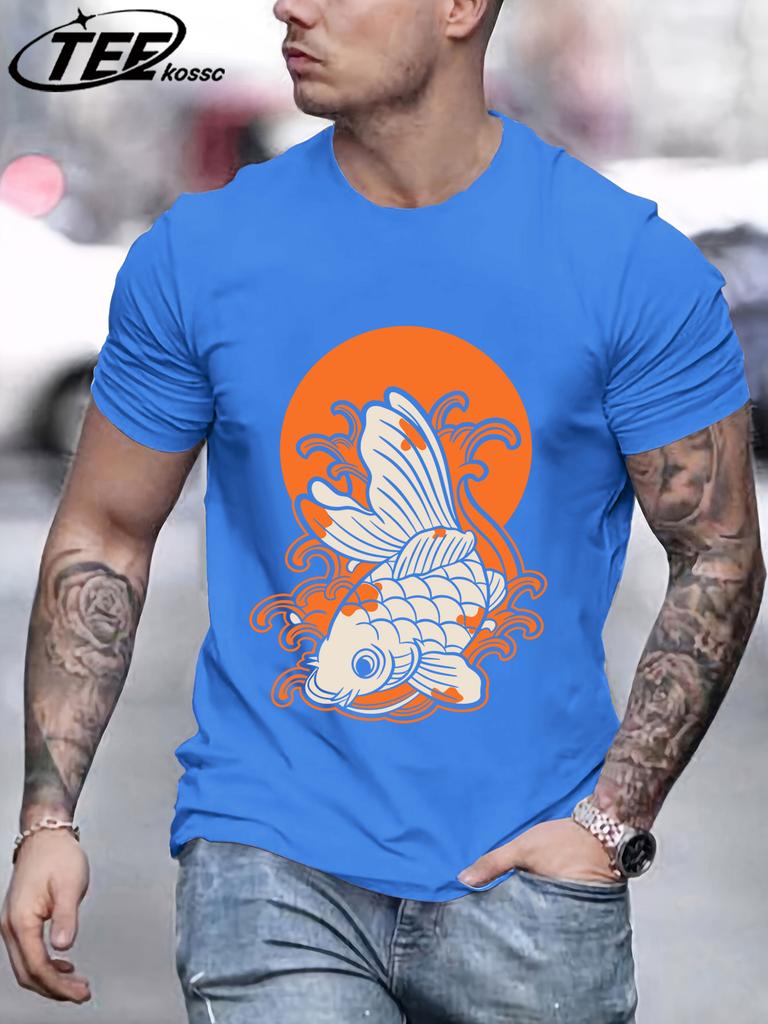 Japanese Harajuku Sunset Koi Men T Shirts Casual Hip Hop Tops Multicolor Cotton TShirt Summer Loose Male Crewneck Short Sleeve