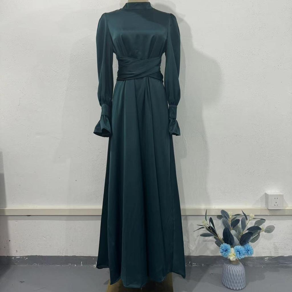 GMXIA Autumn Long Sleeve Belted Puffy Sleeve Solid Color Fairy Dress