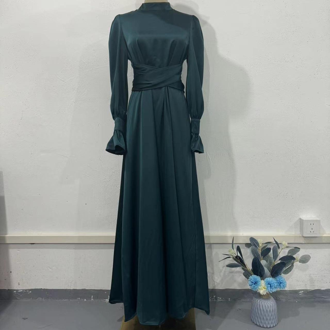 

GMXIA Осеннее сплошное цветное платье феи с длинными рукавами и поясом с пышными рукавами XXL