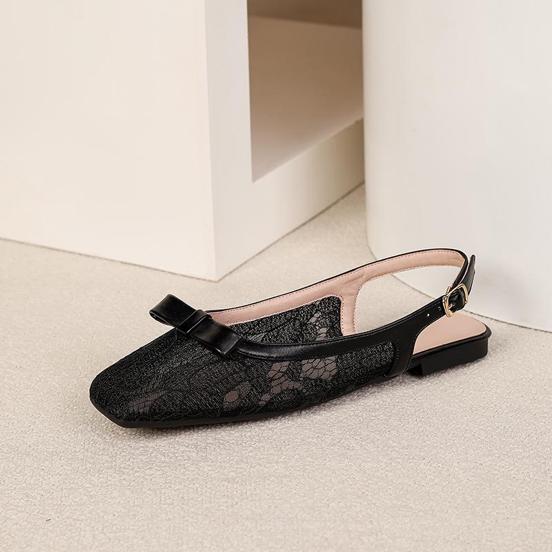 Square Closed Toe Slingback Flats for Women Mesh Ballet Flats Summer Casual Flats Sandals Women s Breathable Ballerina Shoes Non-Slip Dressy Shoes 35 чёрный