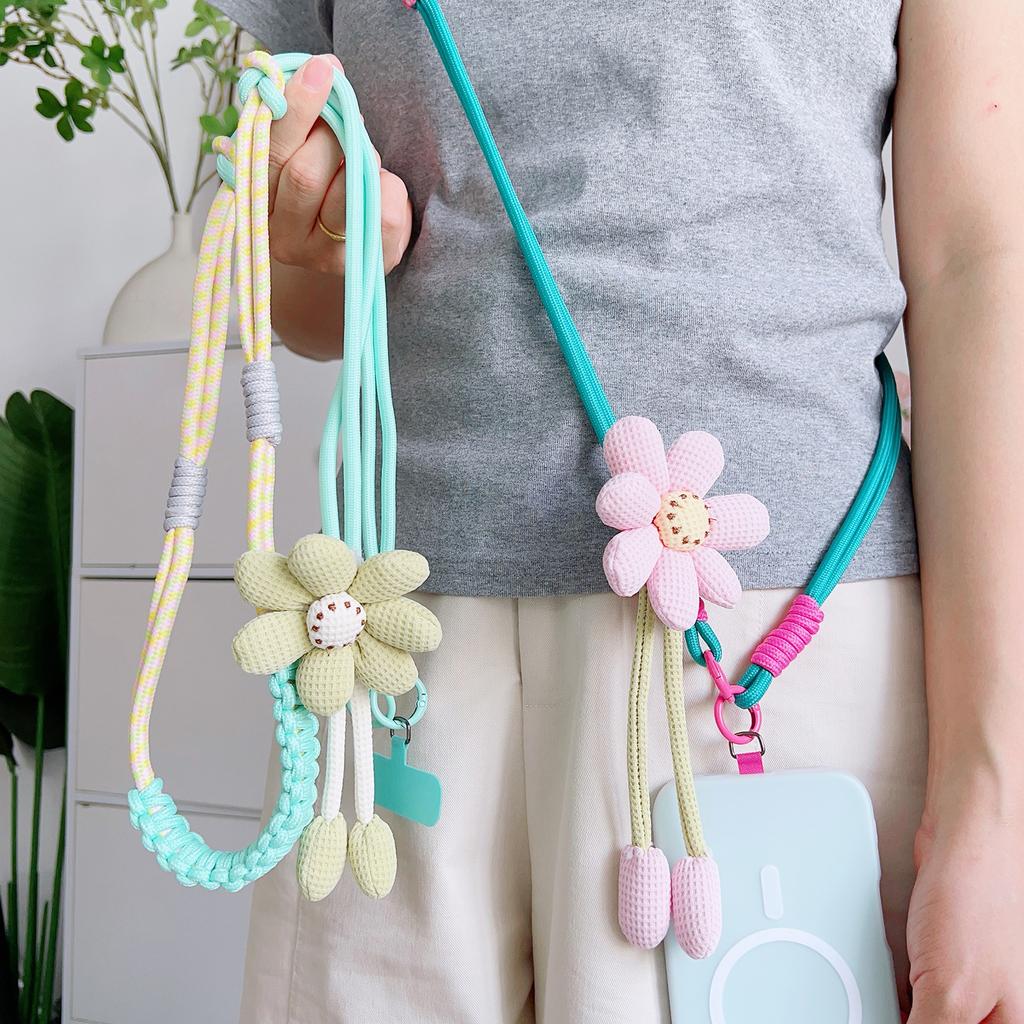 Reines Handgewebtes Universelles Handy-Lanyard, Langes Crossbody-Lanyard, Modischer Sonnenblumen-Anhänger, Verdicktes Lanyard