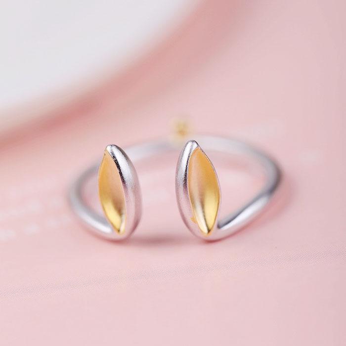 925 Sterling Silver Two-Tone Rabbit Ears Open Ring - Cute Design for Pinky or Index Finger белый