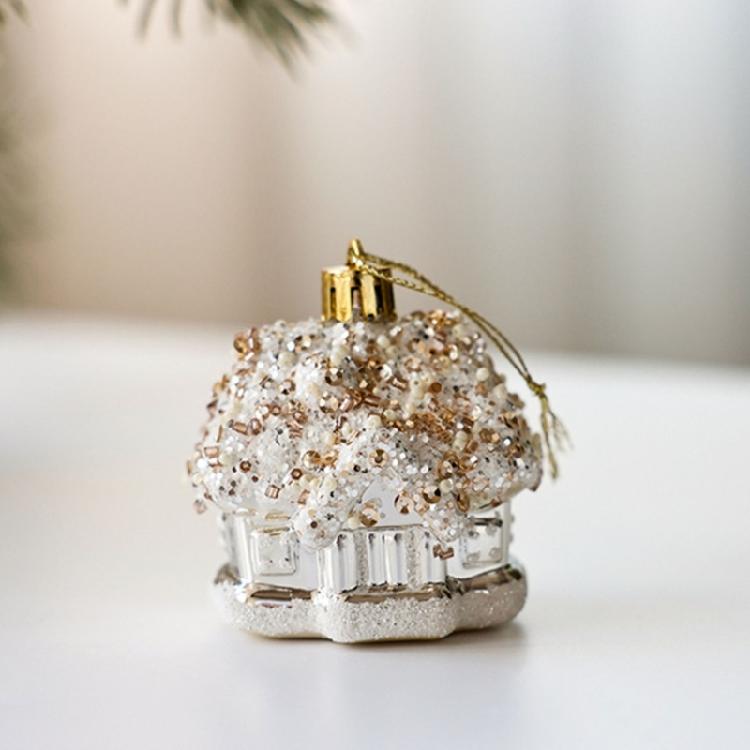 Golden Christmas Ball Houses Shape Decorations Hanging Pendant For Outdoor Party Wall Window Decoration