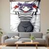 Anime Girl Purple Twin Tails Striped Shirt Wall Tapestry Cute Manga Art Decor for Bedroom Dorm Gift for Fans