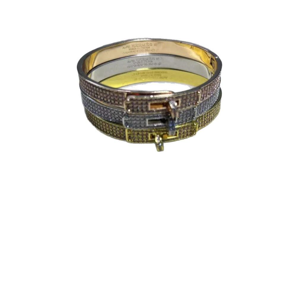 Rose Gold Pink Diamond Pig Nose Bracelet – Women's 18K CNC Full Diamond Twist Button, Couple Style.