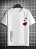Mens Summer Loose Size 100 Cotton Rose Print Casual Slim Fit Round Neck Short Sleeve Tshirt Top