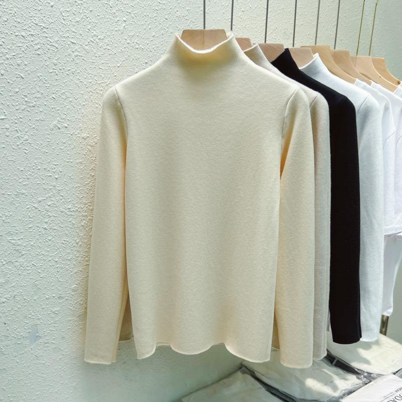 Half High Neck Pullover Knitted Sweater for Women Fashion Warm Plush Autumn Winter Thick Velvet Base Women Knitwears Tops Elegant Soft Sweaters 25207