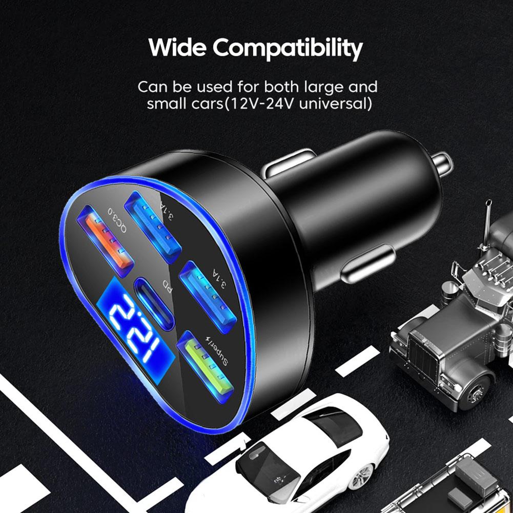 5 Ports Fast Charging PD QC3.0 USB C Car Phone Charger Type C Adapter In Car 150W Car Charger For Iphone Y9J7