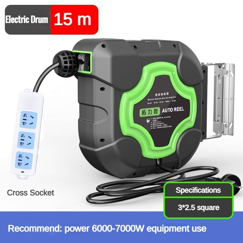 Wall Mounted Electric Drum Automatic Retractable Pipe Reel Standard All Copper Wire Socket Automotive Factory Maintenance Tool