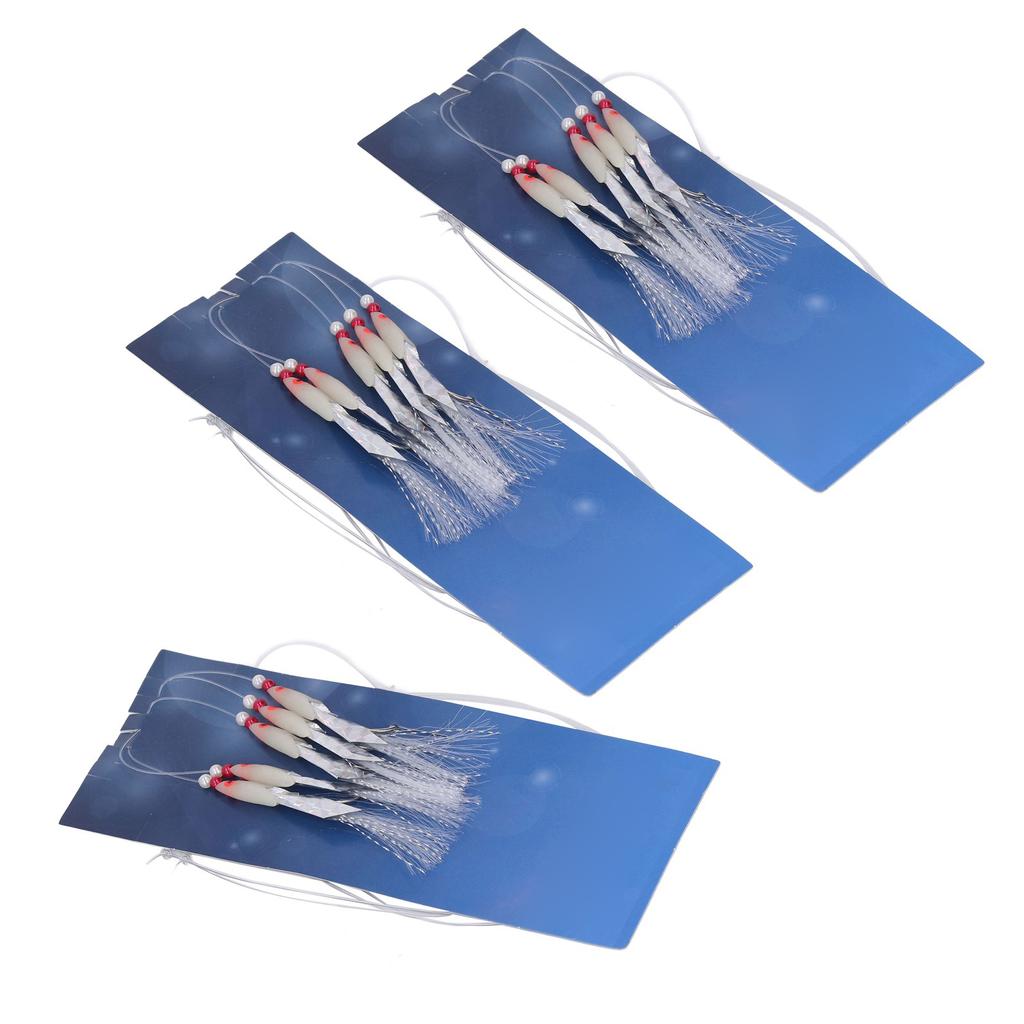 3 Groups Fishing Hook Kits Fishing Nylon Line Stainless Steel Luminous Hook Set for Freshwater