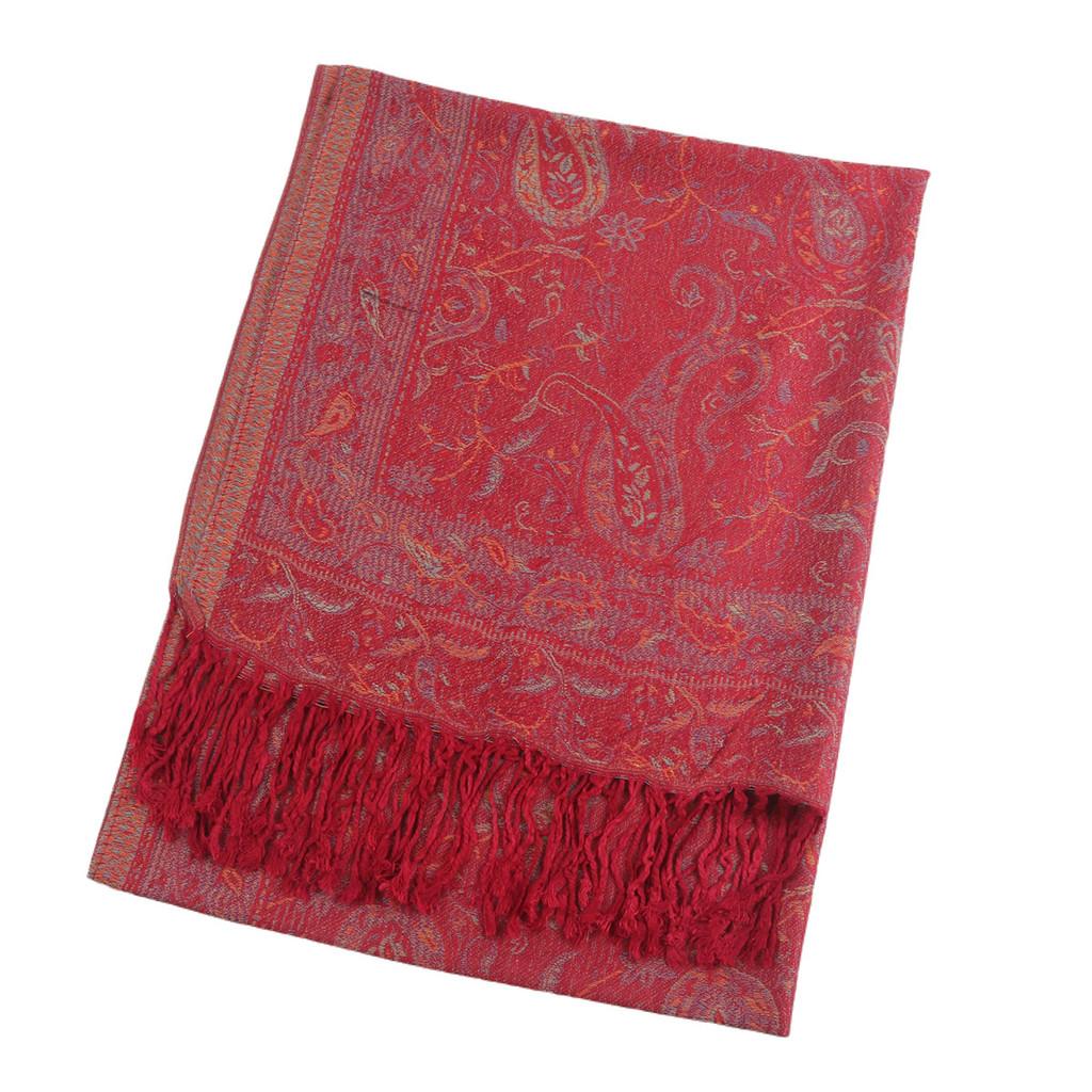 

Modern Ethnic Inspired Long Scarf With Fringes For Women Casual Day And Outdoor Activities червоний