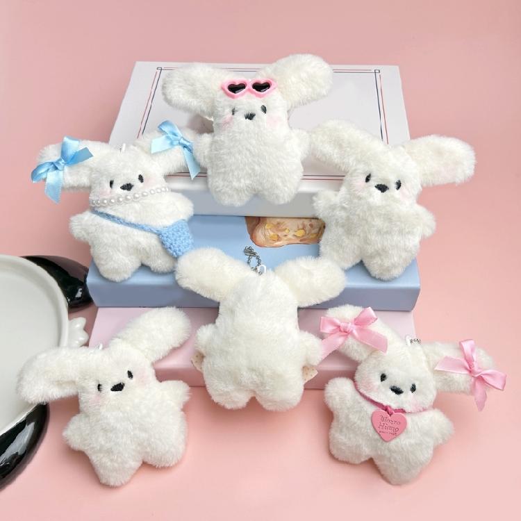Puppy Toy Keychain with Bowknot Cartoon Big Ear Dog Plush Dolls Keyring Pendant Backpacks Bag Charm for Women and Girls