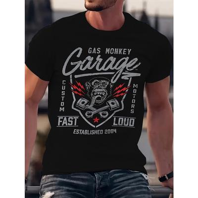Europos dydžiai Vyriški Gas Monkey Garage Motor Oil & Skull Grafinis Marškinėlis - 3D Spausdintas Retro Automobilizmo Logotipas, Didelio Dydžio Trumpomis Rankovėmis Apvalia Kaklo Marškinėlis
